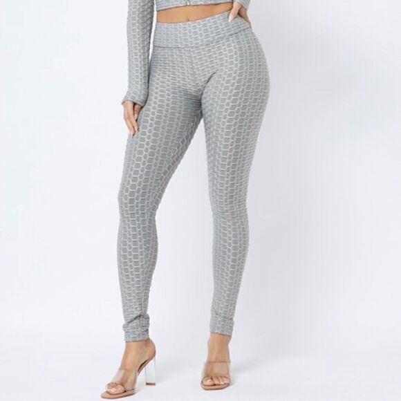 Silver honeycomb active set two piece leggings and long sleeve crop zip … - Picture 5 of 13